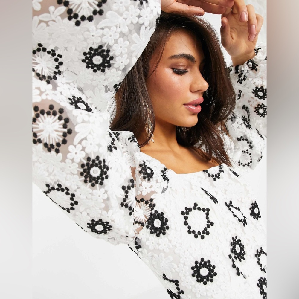 ASOS EDITION mini dress embroidered organza with blouson sleeve NWOT Sz 14